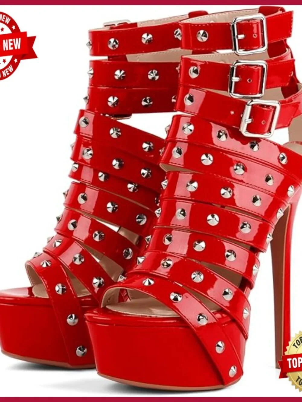 Studded Rivet Platform Stiletto Heels Punk Buckle Sandals Women's Size